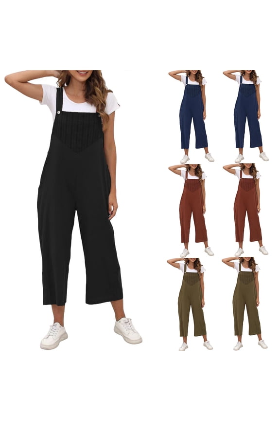 Womens Linen Overalls Plus Size Adjustable Strap Bib One Piece Wide Leg Sleeveless Pants Jumpsuits Summer Boho Rompers with Pockets Army Green L