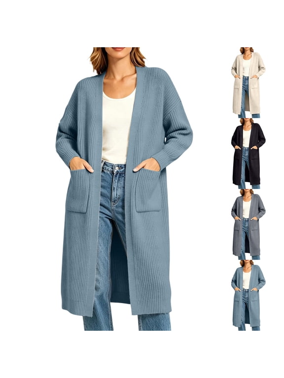 Womens Long Cardigan Sweaters Plus Size Open Front Oversized Duster with Pocket Fall Winter Knit Cardigans Chunky Coats XXL