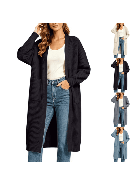 Womens Long Cardigan Sweaters Plus Size Open Front Oversized Duster with Pocket Fall Winter Knit Cardigans Chunky Coats XXXL