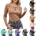 thumbnail image 1 of AGWOLF Womens Long Sleeve Henley Shirt Slim Fit Crewneck Tops Lightweight Button Down Tshirts Fall Fashion Pullover, 1 of 8