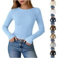 thumbnail image 1 of AGWOLF Womens Long Sleeve Shirts Ribbed Knit Fitted Basic Tees Going Out Solid Color Tops Underscrub Fall Lightweight Clothes, 1 of 8
