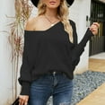 thumbnail image 1 of AGWOLF Womens Off the Shoulder Sweaters Cozy Lightweight Knit Pullover Oversized V Neck Lantern Sleeve Tops, 1 of 6