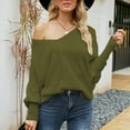 thumbnail image 1 of AGWOLF Womens Off the Shoulder Sweaters Cozy Lightweight Knit Pullover Oversized V Neck Lantern Sleeve Tops, 1 of 6