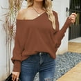 thumbnail image 1 of AGWOLF Womens Off the Shoulder Sweaters Cozy Lightweight Knit Pullover Oversized V Neck Lantern Sleeve Tops, 1 of 5