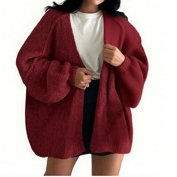 AGWOLF Womens Oversized Cardigan Sweaters Trendy Long Lantern Sleeve Knit Jacket Coat Lightweight Solid Color Tops
