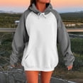 thumbnail image 1 of AGWOLF Womens Oversized Hoodies Preppy Color Block Long Sleeve Sweatshirts with Kangaroo Pockets Lightweight Hooded Tops Fall Winter Fashion Clothes, 1 of 5