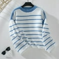 thumbnail image 1 of AGWOLF Womens Oversized Sweater Cozy Striped Crew Neck Pullover Casual Drop Shoulder Long Sleeve Jumper, 1 of 4