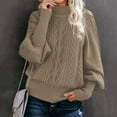 thumbnail image 1 of AGWOLF Womens Oversized Sweaters Cozy Cable Knit Lantern Long Sleeve Pullover Casual Mock Neck Jumper Tops, 1 of 6