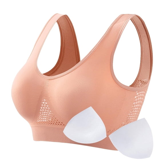 AGWOLF Womens Plus Size Sports Bras with Removeable Pad Breathable Cool Lift Up Yoga Bralettes Seamless Wireless Workout Bras Comfortable Bras for Women