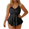 thumbnail image 1 of AGWOLF Womens Plus Size Swimdress Women's Plus Size Tankini Swimsuits One Piece Twist Front Bathing Suits Ruffle Swimsuits Tummy Control Swimwear, 1 of 4