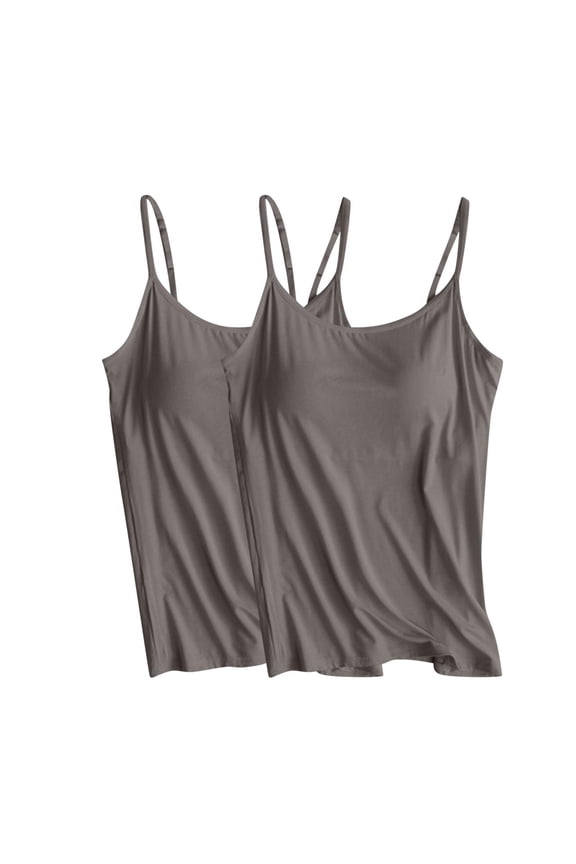 Womens Plus Size Tank Tops with Build in Bra Two Pack Spaghetti Strap Camisole Gym Workout Top Athletic Modal Undershirts Dark Gray XXXL