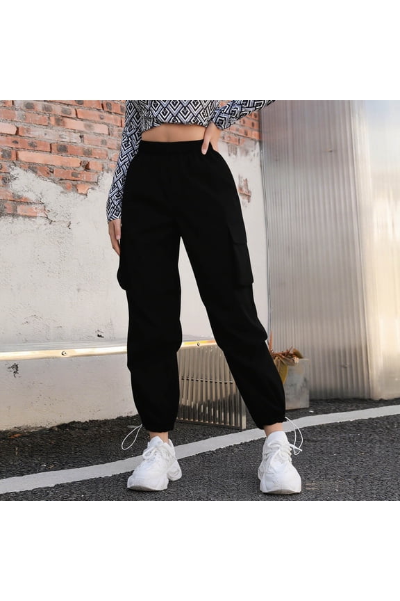 Womens Quick Dry Cargo Pants High Waist Straight Leg Hiking Joggers Drawstring Parachute Y2K Pant with Muti-Pockets