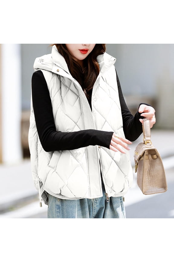 Womens Quilted Vests Fall Winter Coats Lightweight Stand Collar Vest Trendy Sleeveless Zip Up Puffy Jackets