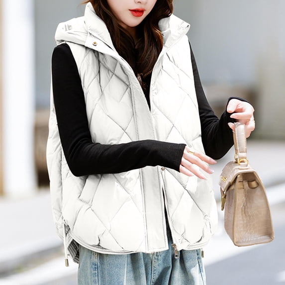 AGWOLF Womens Quilted Vests Fall Winter Coats Lightweight Stand Collar Vest Trendy Sleeveless Zip Up Puffy Jackets