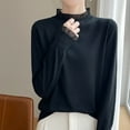 thumbnail image 1 of AGWOLF Womens Ruffle Mock Neck Sweater Loose Lightweight Long Sleeve Jumper Cozy Solid Color Pullover, 1 of 6