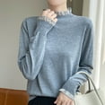 thumbnail image 1 of AGWOLF Womens Ruffle Mock Neck Sweater Loose Lightweight Long Sleeve Jumper Cozy Solid Color Pullover, 1 of 6
