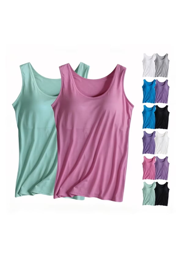 Womens Shelf Bra Tank Tops 2 Pack Plus Size Racerback Top Padded Workout Camis Yoga Shirt with Build in Bra Modal Undershirt Gray M