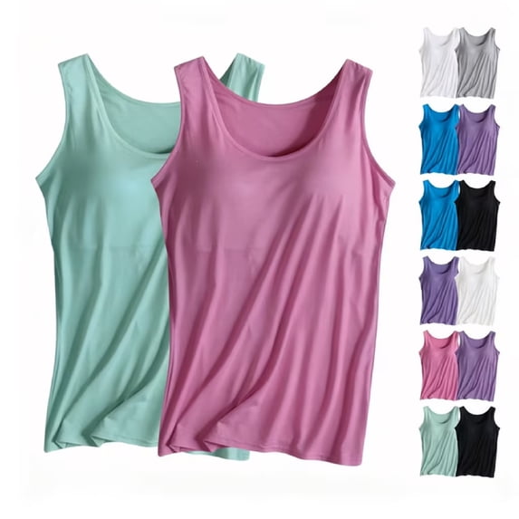AGWOLF Womens Shelf Bra Tank Tops 2 Pack Plus Size Racerback Top Padded Workout Camis Yoga Shirt with Build in Bra Modal Undershirt Gray S