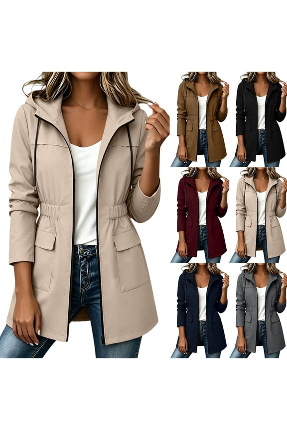 Womens Softshell Rain Jacket Waterproof Windproof Lightweight Hooded Rain Coats Cinched Waist Long Anorak Jacket with Pockets Wine L
