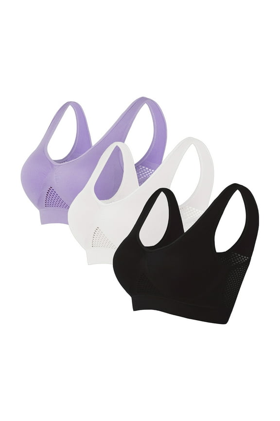 Womens Sports Bras 3 Pack Yoga Comfort Seamless Stretchy Sports Bra for Women Breathable Padded Workout Bras without Underwire