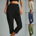 thumbnail image 1 of AGWOLF Womens Summer Capris 2025 Cotton Linen Straight Leg Cropped Trousers High Rise Knee Length Capri Pants with Pockets Summer Beach Vacation Clothes, 1 of 7