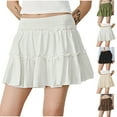 thumbnail image 1 of AGWOLF Womens Summer Flowy Mini Skirts Elastic High Waist Ruffle Tiered Casual Short Skirt Cute Boho Beach Skirts Brown S, 1 of 7