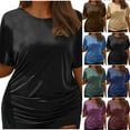 thumbnail image 1 of AGWOLF Womens Summer Tops Short Sleeve Plus Size T Shirts Crewneck Solid Color Basic Tees Casual Pleated Long Shirt Purple L, 1 of 7