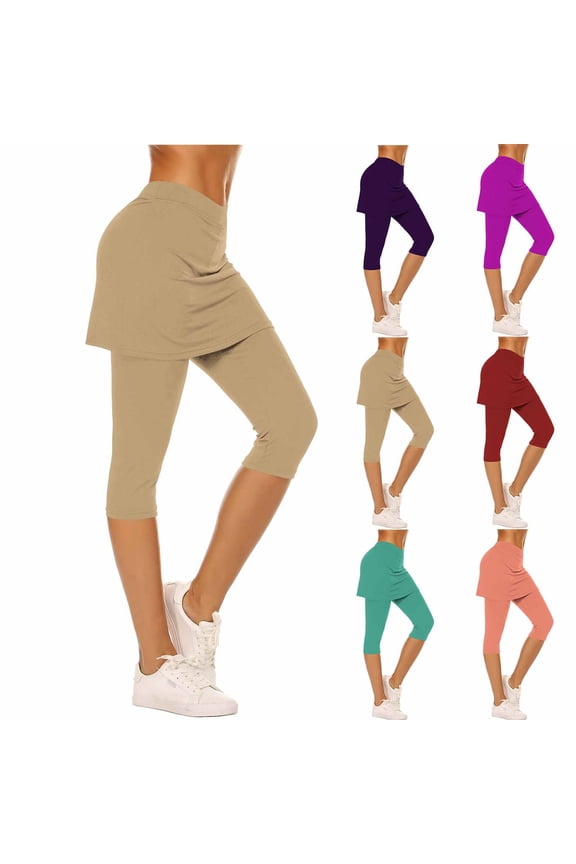Womens Tennis Skirted Leggings with Pockets Gym Workout High Waist Capri Yoga Pants Buttery Soft Athletic Leggings with Skirts for Golf Pickball Running Pink M