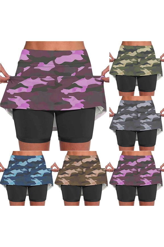 Womens Tennis Skirts with Shorts Camouflage Tummy Control Sports Skorts Lightweight Golf Workout Running Skort Purple Purple—Womens Shorts Summer Casual