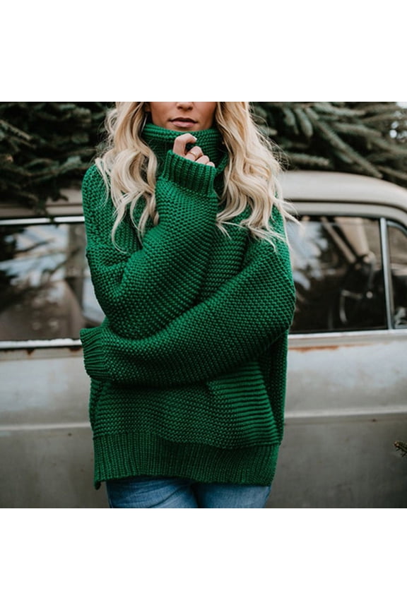 Womens Turtleneck Sweaters Stretchable Knit Pullover Oversized Long Sleeve Chunky Jumper Tops