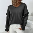 thumbnail image 1 of AGWOLF Womens V Neck Sweater Loose Ruffle Long Sleeve Knit Tops Cozy Solid Color Lightweight Blouse Pullover, 1 of 6