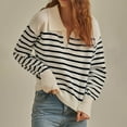 thumbnail image 1 of AGWOLF Womens V Neck Sweater Striped Ribbed Knit Jumper Shirts Lapel Collar Long Sleeve Pullover Tops, 1 of 4
