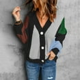 thumbnail image 1 of AGWOLF Womens V Neck Sweater Warm Color Block Ribbed Knit Jacket Oversized Striped Button Up Coat Tops, 1 of 6