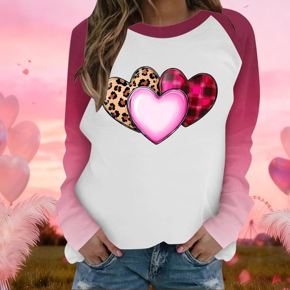 AGWOLF Womens Valentine's Day Shirts Plus Size Heart Graphic Sweatshirts Casual Raglan Sleeve Pullover Loose Fit Crewneck Tops Valentines Day Shirts for Women