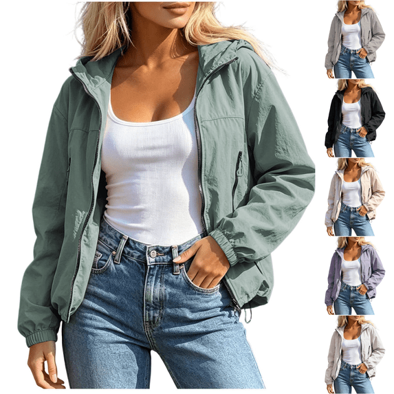 AGWOLF Womens Waterproof Rain Jackets Lightweight Zip Up Raincoat Outdoor Hiking Hooded Windbreaker with Pocket Army Green S