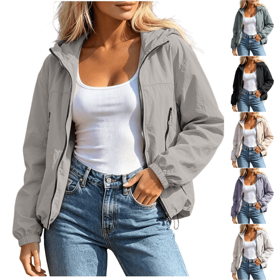 AGWOLF Womens Waterproof Rain Jackets Lightweight Zip Up Raincoat Outdoor Hiking Hooded Windbreaker with Pocket Beige XXL