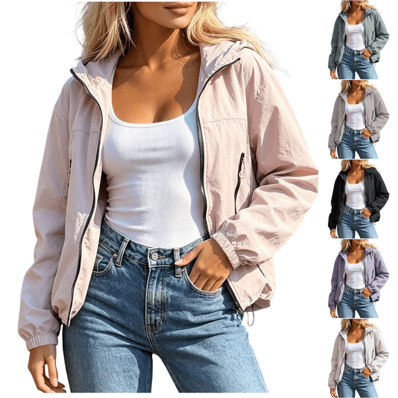 AGWOLF Womens Waterproof Rain Jackets Lightweight Zip Up Raincoat Outdoor Hiking Hooded Windbreaker with Pocket Pink XS