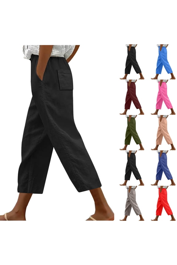 Womens Wide Leg Barrel Pants Casual Elastic Waist Cropped Harem Pants Loose Summer Trouser with Pockets Beige L