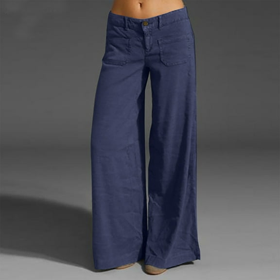 AGWOLF Womens Wide Leg Jeans Causal Low Rise Baggy Trosuers Business Solid Color Work Office Pants