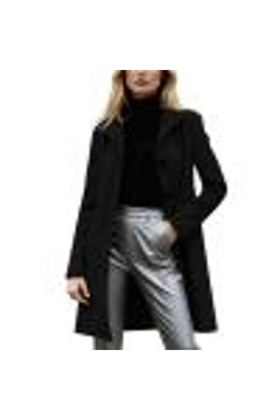 Womens Wool Blend Overcoats Elegant Notch Lapel Single Breasted Peacoats Mid Long Peacoats Black XXL