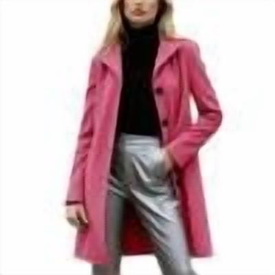 AGWOLF Womens Wool Blend Overcoats Elegant Notch Lapel Single Breasted Peacoats Mid Long Peacoats Hot Pink L
