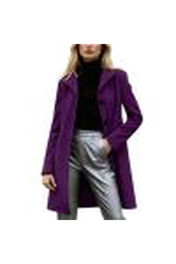 Womens Wool Blend Overcoats Elegant Notch Lapel Single Breasted Peacoats Mid Long Peacoats Purple XL