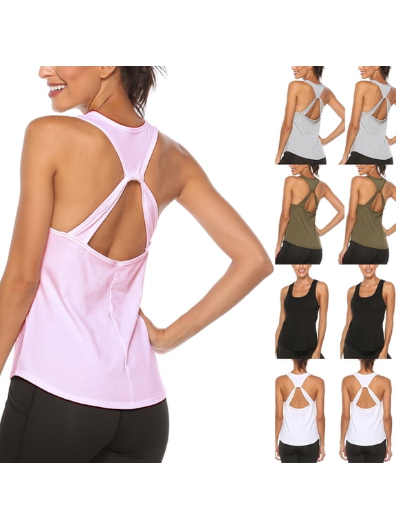 Womens Workout Tank Top Athletic Racerback Tops Loose Fit Sleeveless A-Shirts Buttercore Moisure Wicking Gym Clothes White M