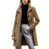AGWOLF Wool Blend Overcoats for Women Casual Notch Lapel Single-Breasted Peacoat Fall Winter Trench Coat Khaki XXL