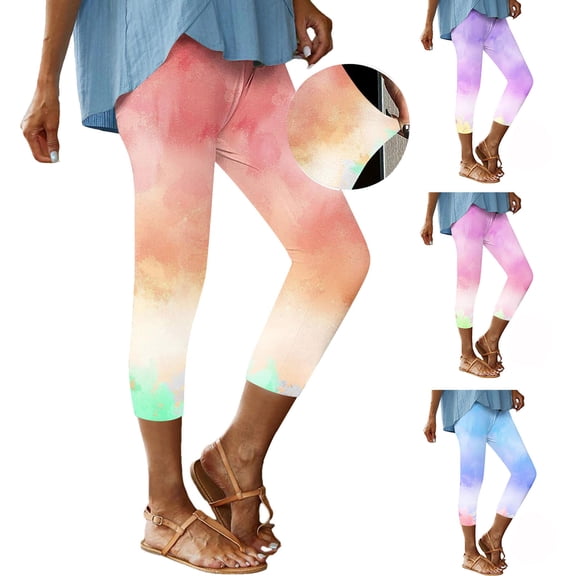 AGWOLF Workout Capris for Women Tummy Control Leggings Summer Casual Cropped Pants High Waisted Yoga Pants Slim Fitting Sports Tights