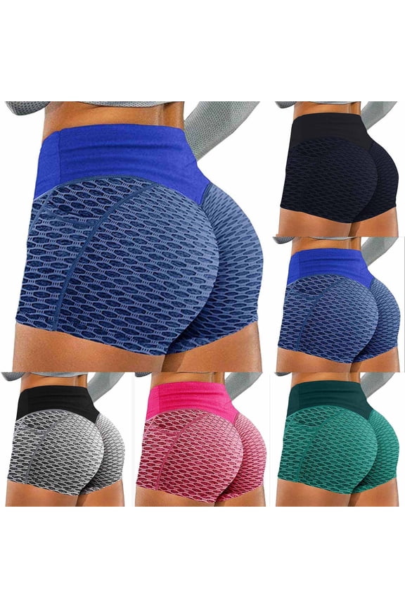 Workout Shorts for Women Brazilian Textured Booty Gym Shorts Scrunch Butt Lift Yoga Shorts High Waisted Athletic Shorts Dark Blue L