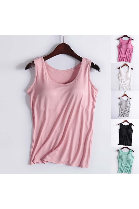 Workout Tank Tops for Women with Build in Bra Plus Size Athletic Crewneck Sleeveless Shirts Modal Undershirts Gym Fitness Yoga Camisole Top Pink S