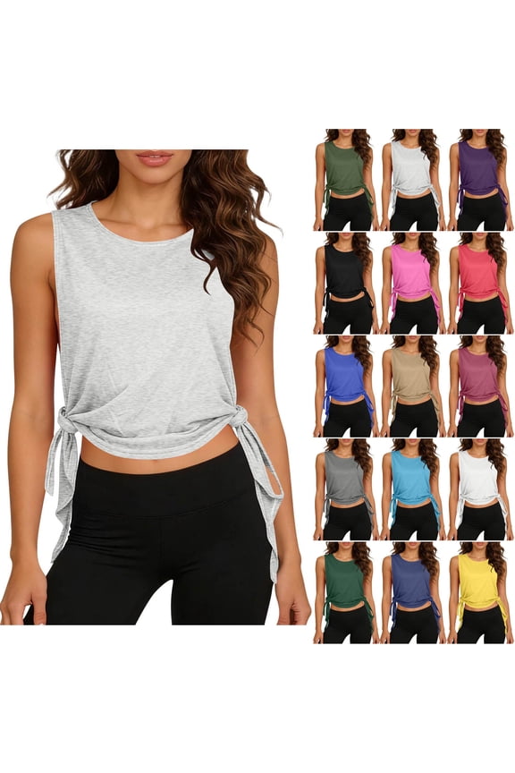 Workout Tank Tops for Women Tie Side Yoga Tanks Buttercore Sleeveless Shirts Casual Summer Gym Clothes Blue Free Size