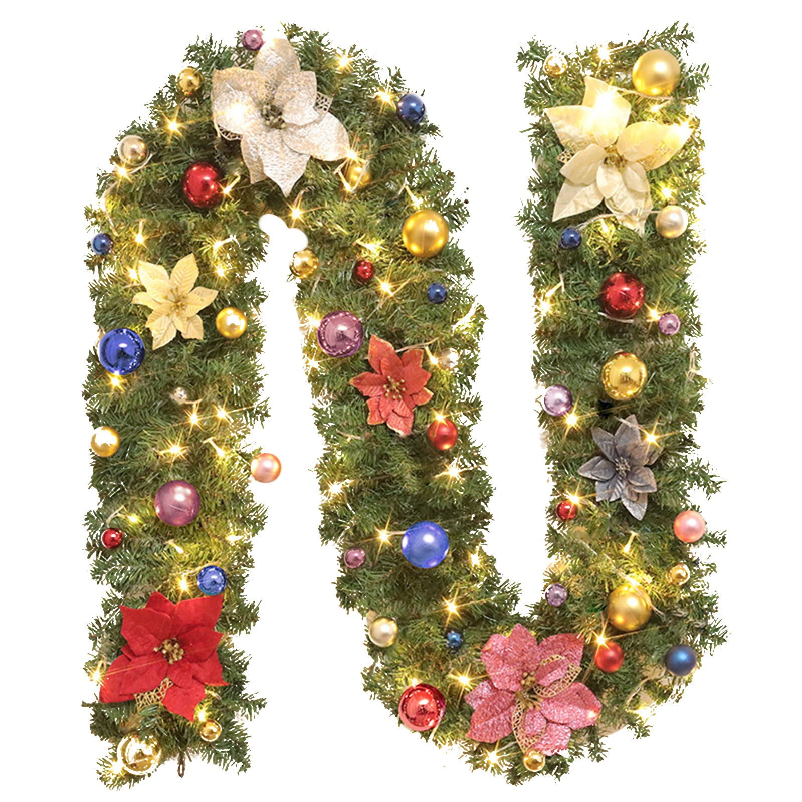 AGXAP Wreath Christmas Stairs Decoration Rattan Flowers Rattan ...