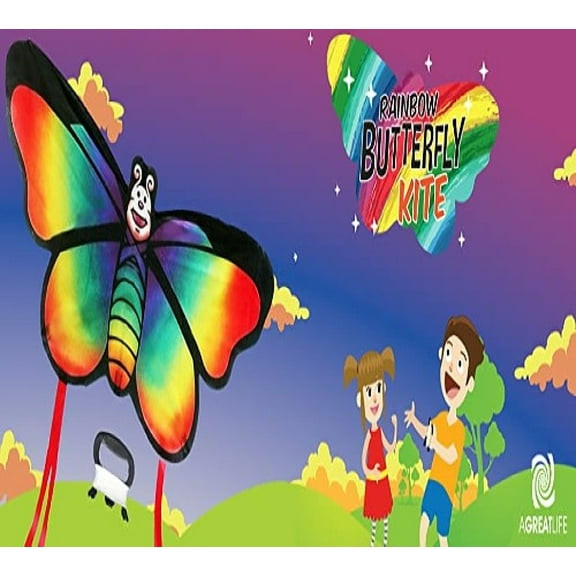AGreatLife Kids Outdoor Activities Easy To Fly Giant Rainbow Butterfly Kite - 3 Pack